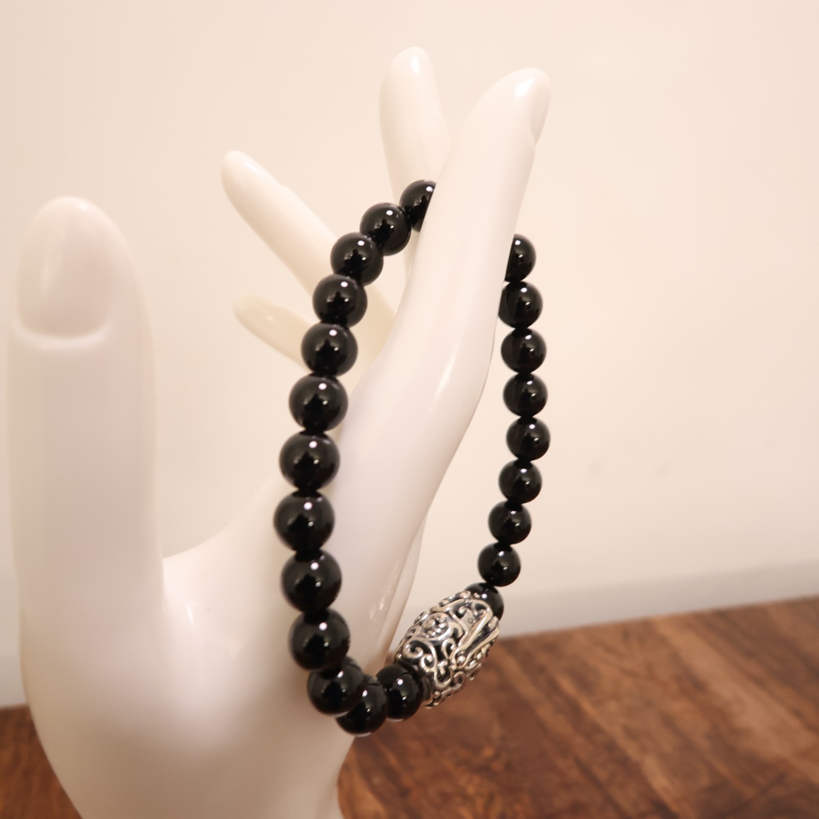 Carolyn Pollack bracelet Relios black onyx beads silver magnetic clasp 6.75in
