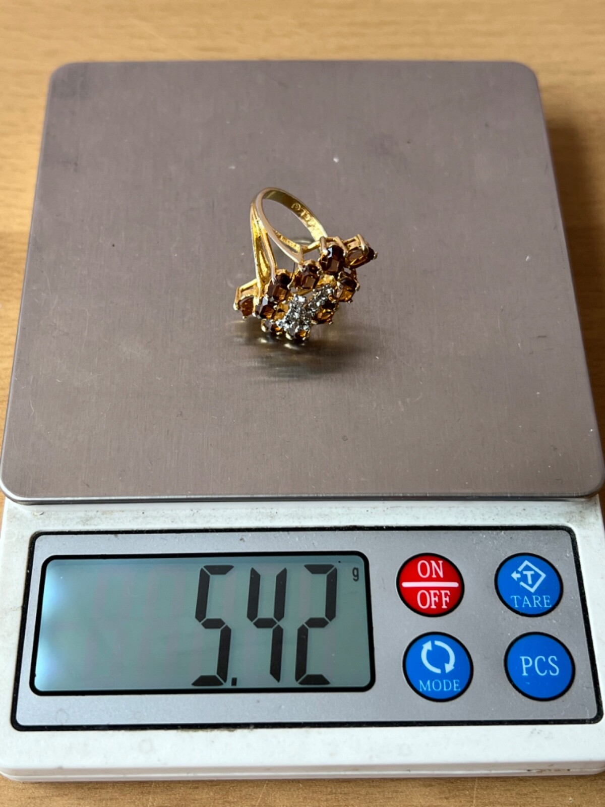 VINTAGE LARGE FAUX CITRINE GLASS CZ CUBIC ZIRCONIA COCKTAIL DRESS RING STATEMENT
