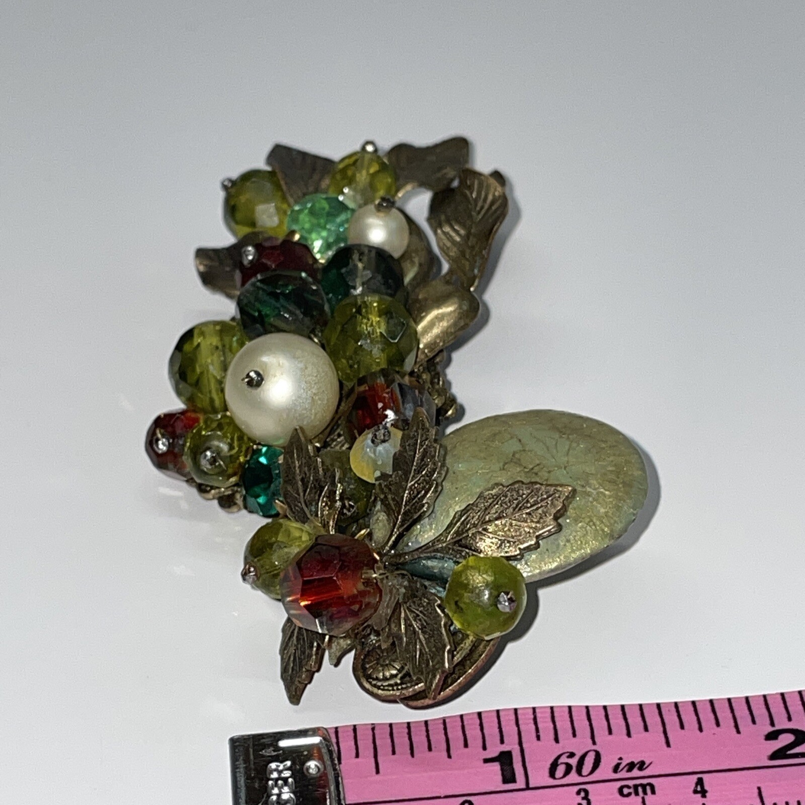 Rare Vintage Miriam Haskell Brooch Pin Gold Tone Faux Pearl Filigree Glows READ