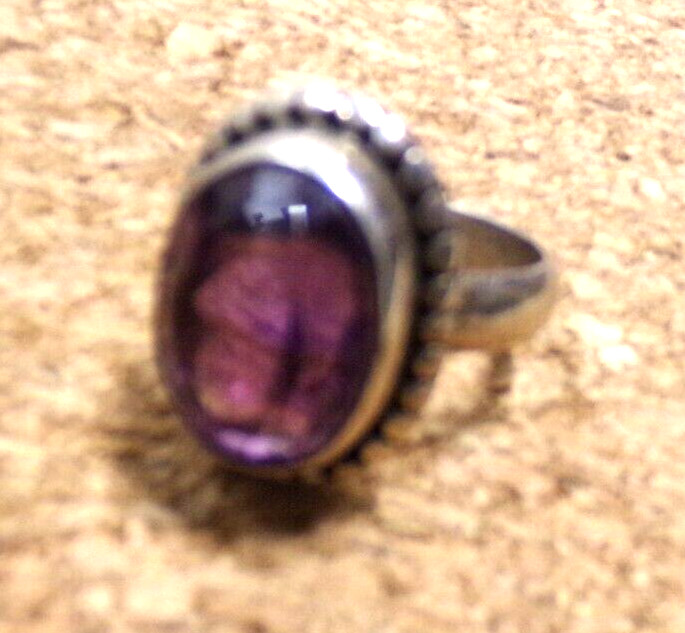 VINTAGE SILVER AMETHYST RING SIZE 9 12 x 15 mm CL88CR JZ90