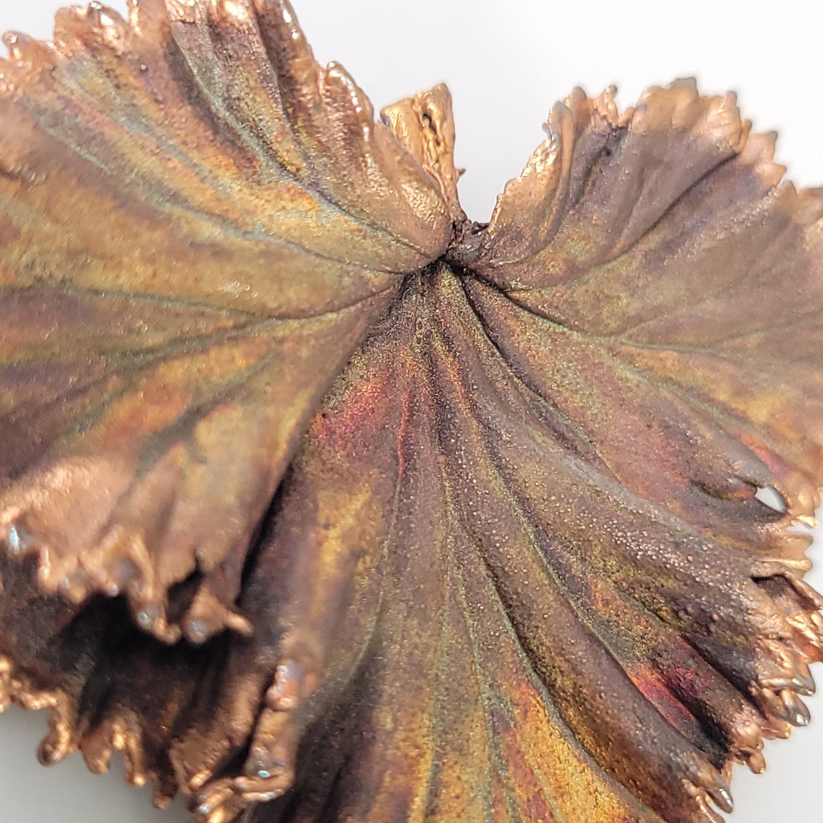 Vintage Copper Leaf Brooch Botanical Nature Pin Iridescent Patina
