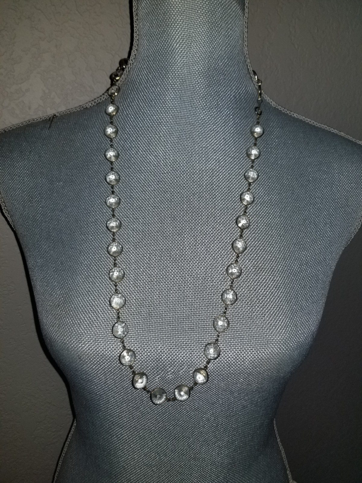 Antique Korea Crystal Art Deco Flapper Tennis Necklace Bezel Set Acrylic Signed