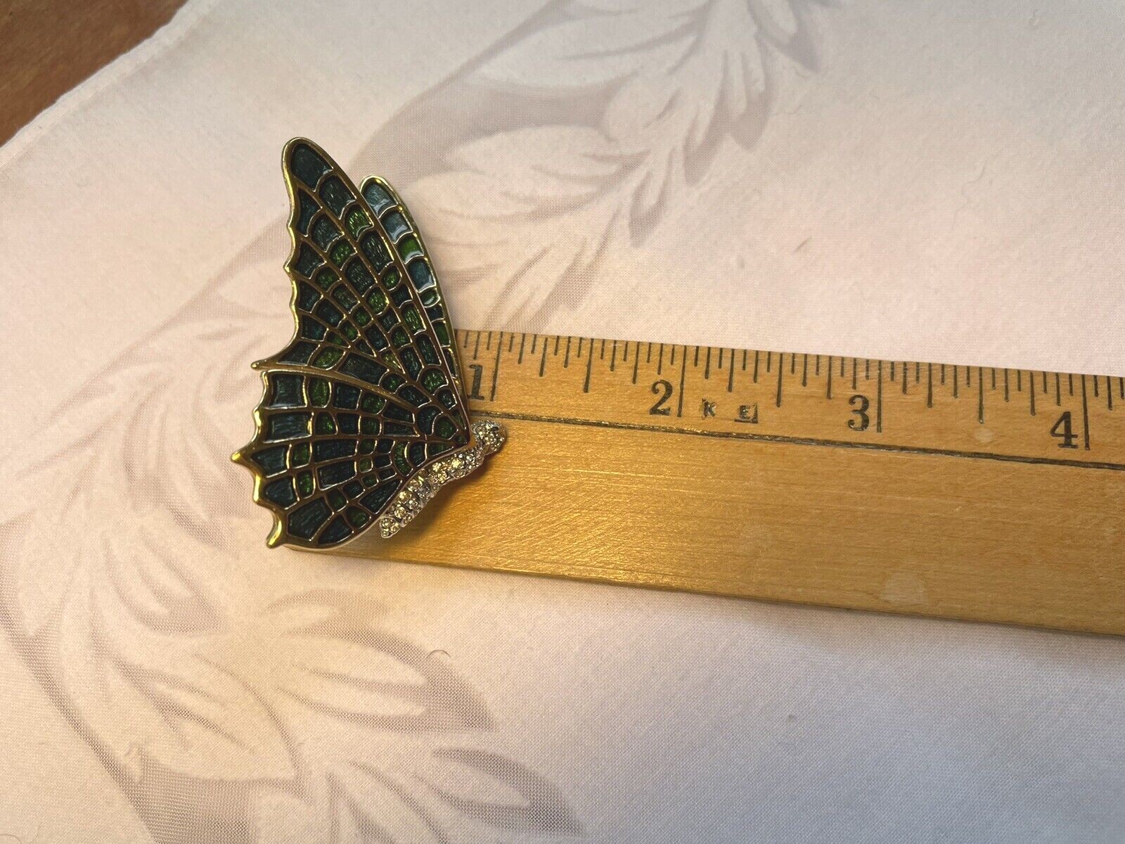KJL KENNETH JAY LANE SIGNED Gold tone PEACOCK BUTTERFLY BROOCH with Crystals