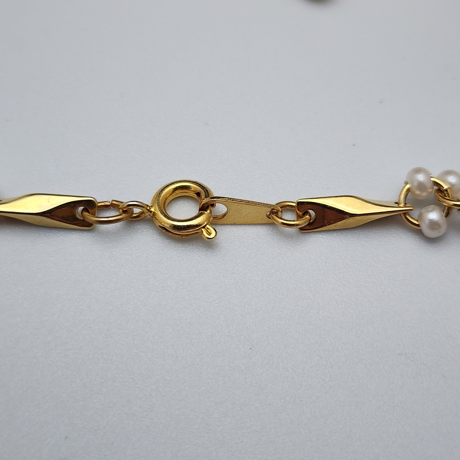 Vtg Pearl Bead Cluster Stations Necklace Twisted Bar Link Gold Tone Dainty 3