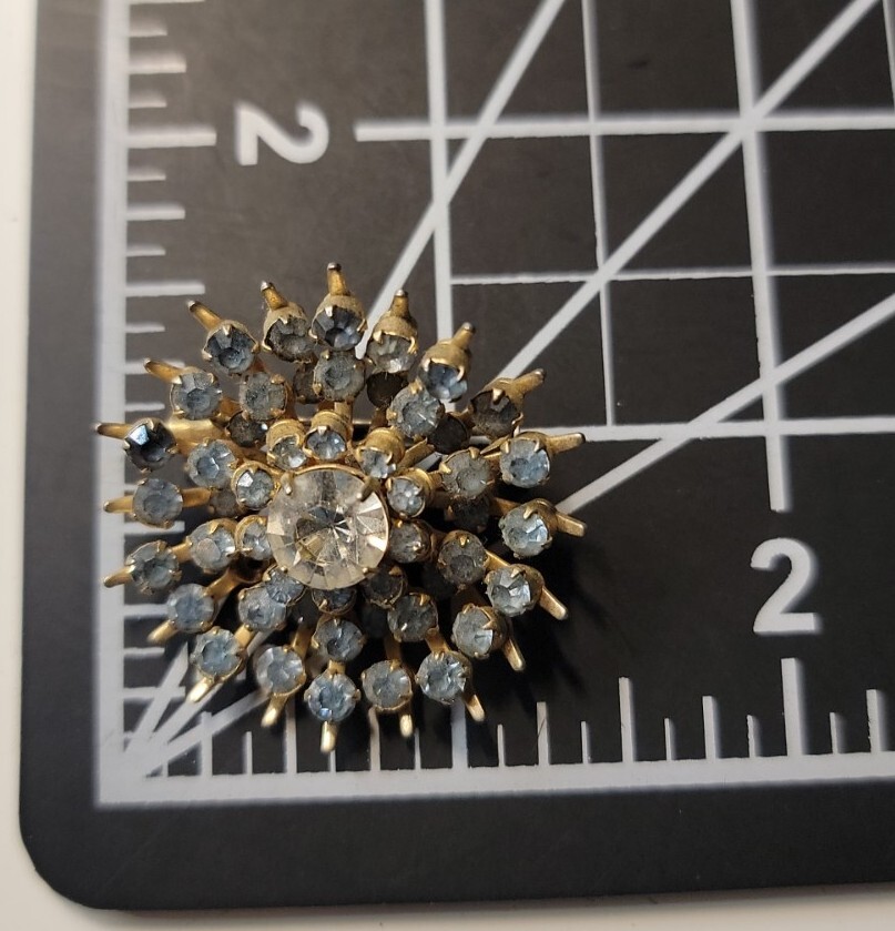 Vintage Flower Brooches set of 2, purple and blue stones