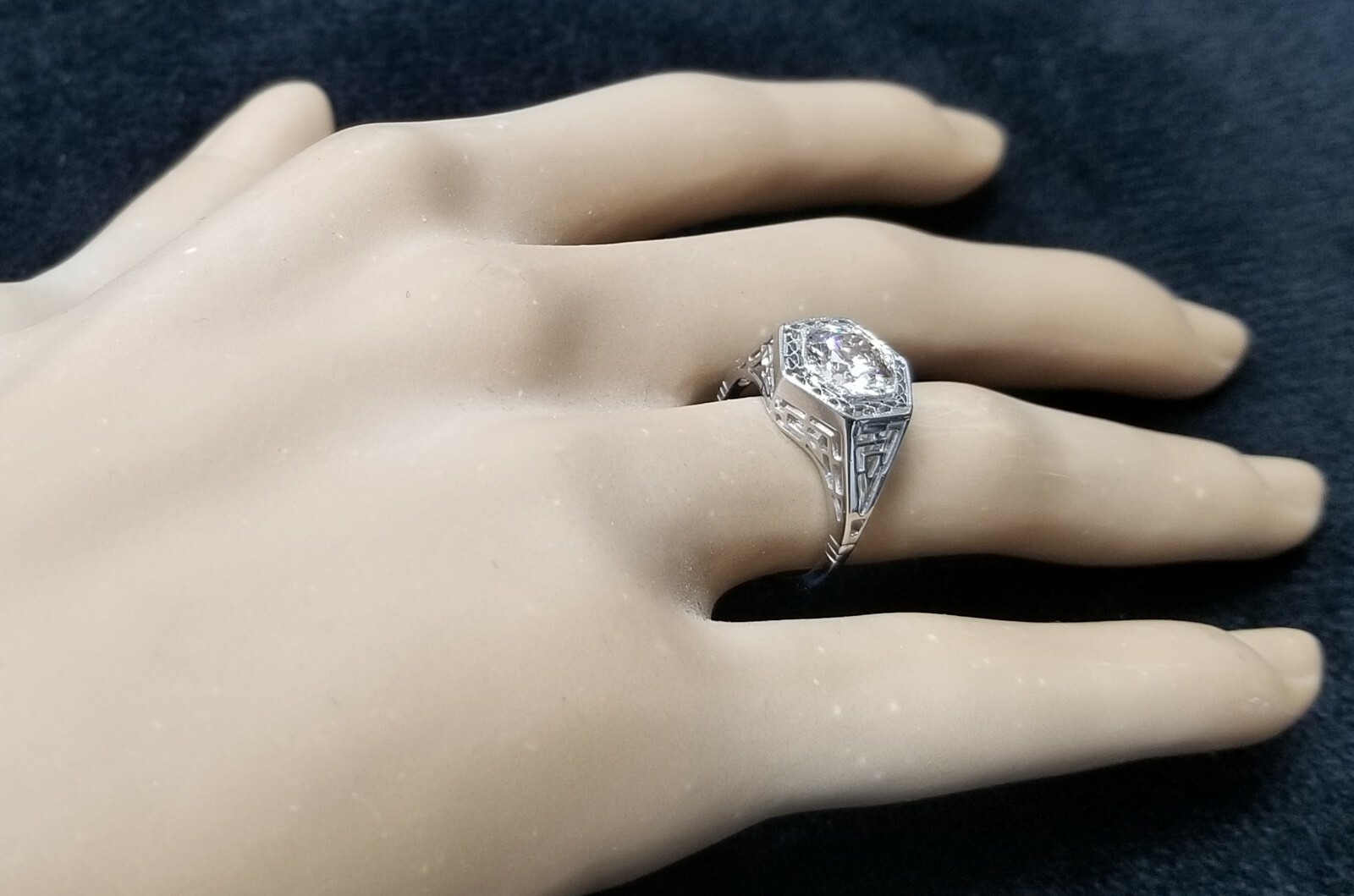 1.26ct 14k White Gold Filigree Engagement Ring Natural Champagne Round Diamond