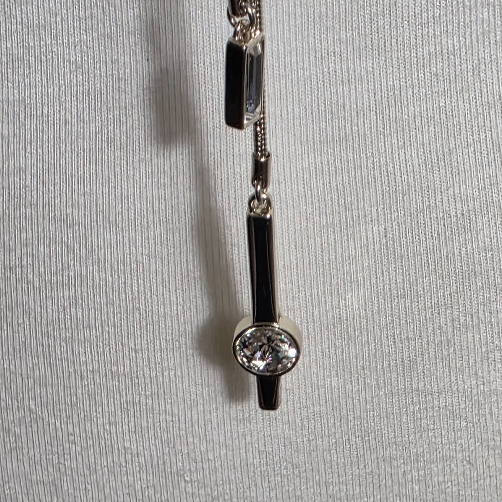White House Black Market Lariat Necklace Silver-Tone with Faceted White Stones