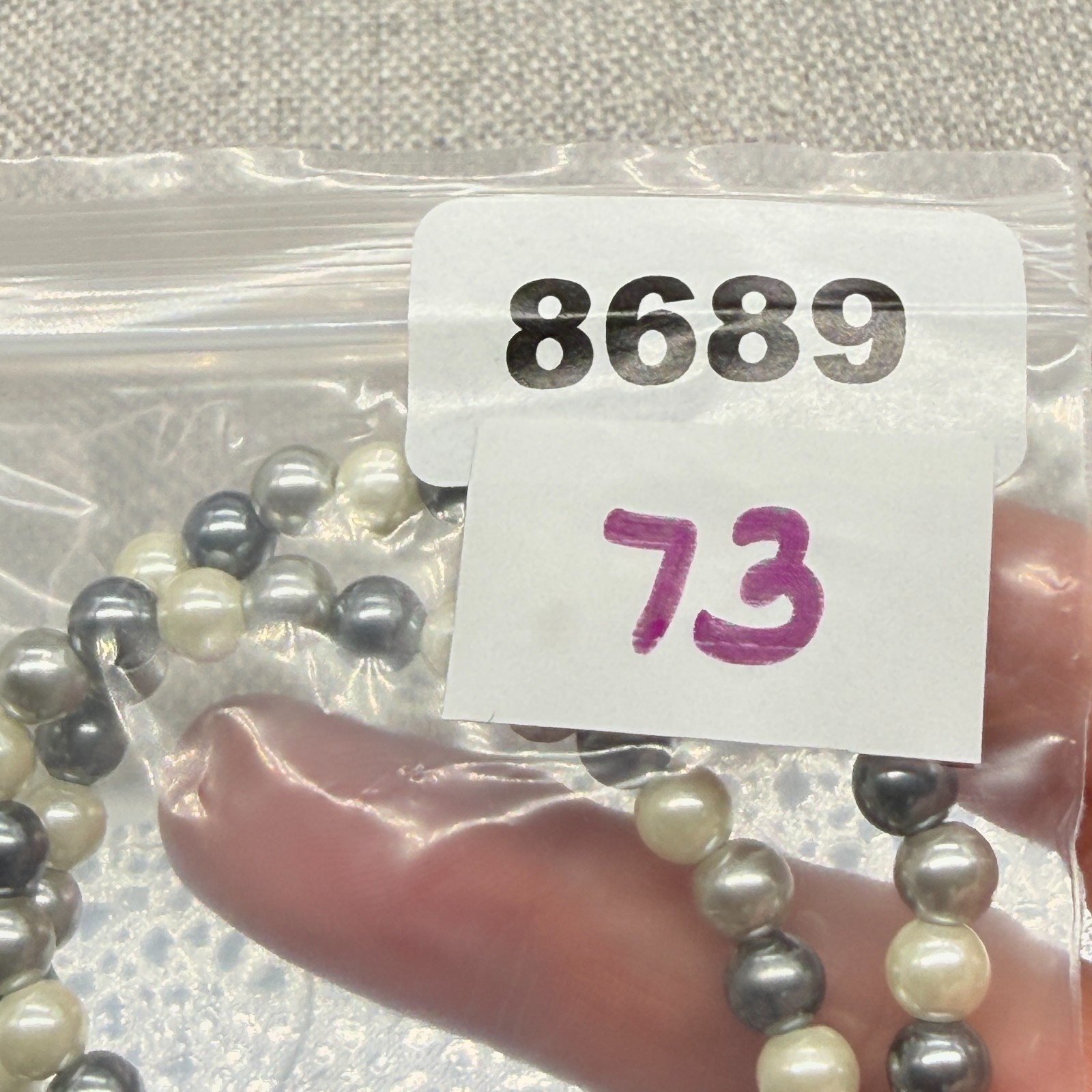 Vintage Coldwater Creek Necklace Gray Imitation Pearl Clear Rhinestone Drop