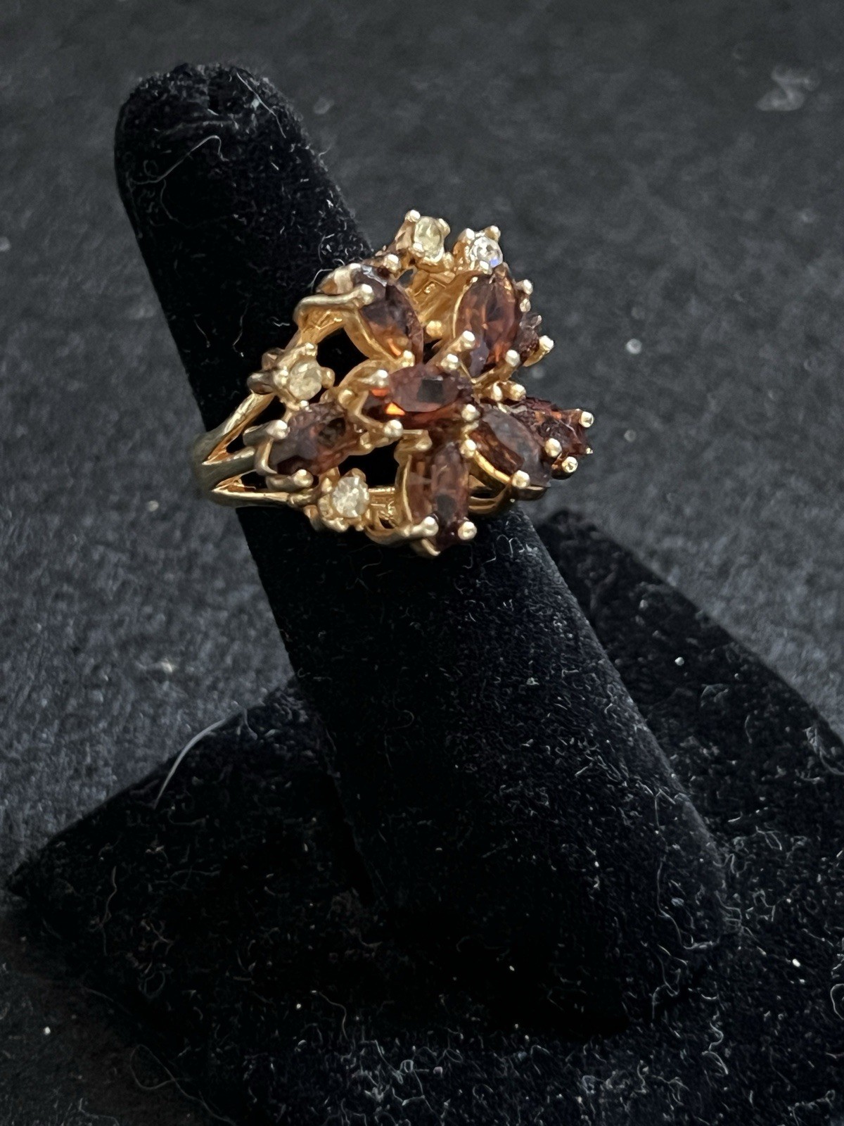 Vintage Topaz & Clear Austrian Crystal Cocktail Ring 18k Gold HGE Size 5 / 10g!