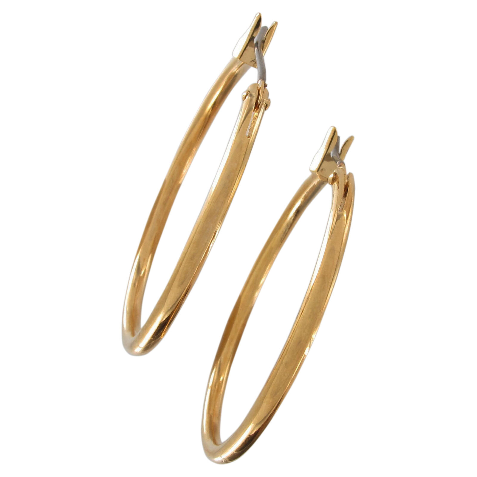 Classic Solid Plain Round Hoop Earrings Pierced Gold Tone Snap Down 1 3/16″