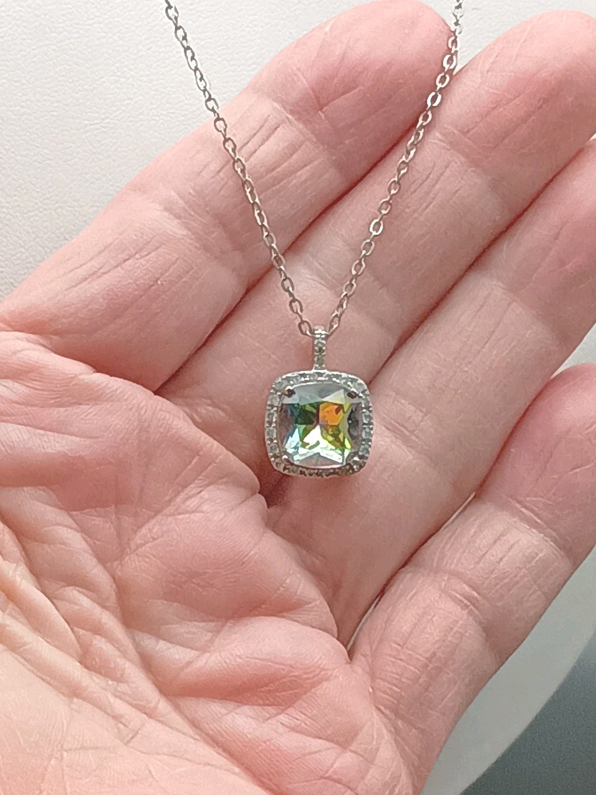 Rhinestone Pendant Necklace Mystic Margarita Multicolor Silver Tone Chain 19″