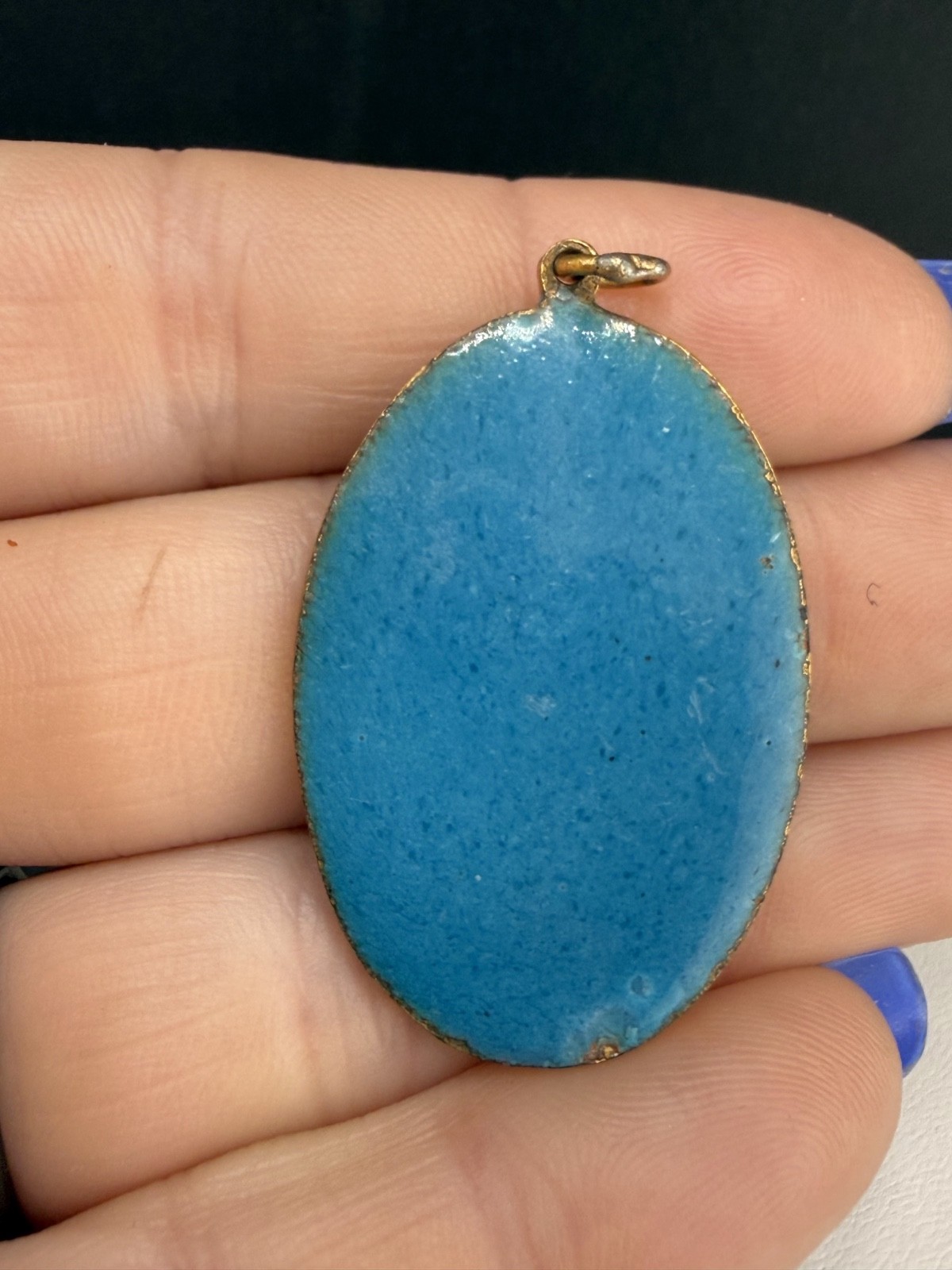 Vintage Cloisonne Pendant Gold Tone Enamel Person