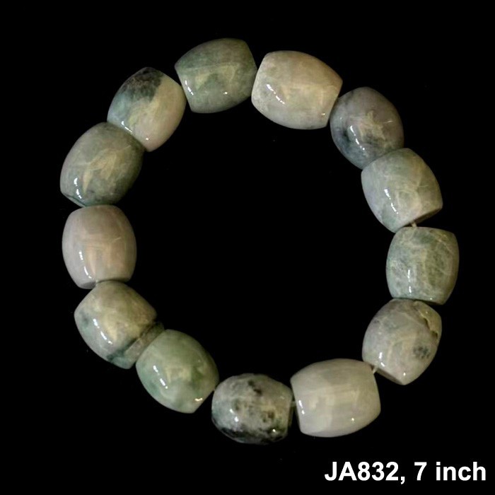 Natural Burmese Jade Jadeite Beads Bracelet Elastic, Width 12 mm