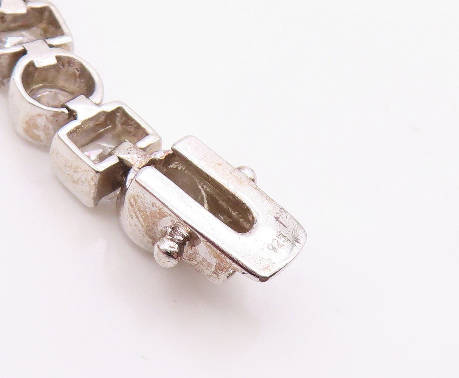 925 Sterling Silver Vintage Bracelet Bezel Set Topaz Geometric Link BT12110
