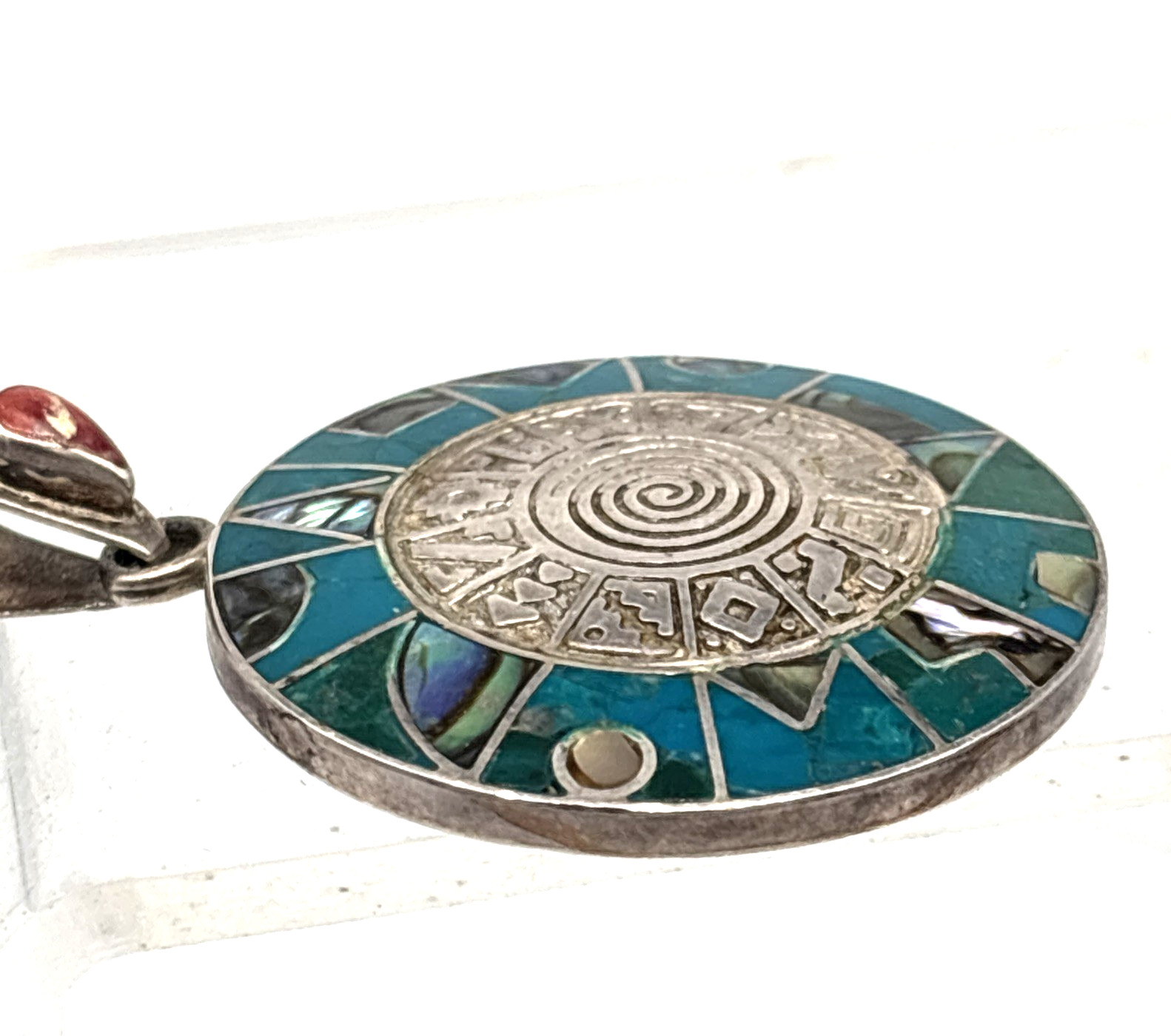 VTG Sterling Silver 950 Inlay Pendant Turquoise / Mother of Pearl 12.06 grams