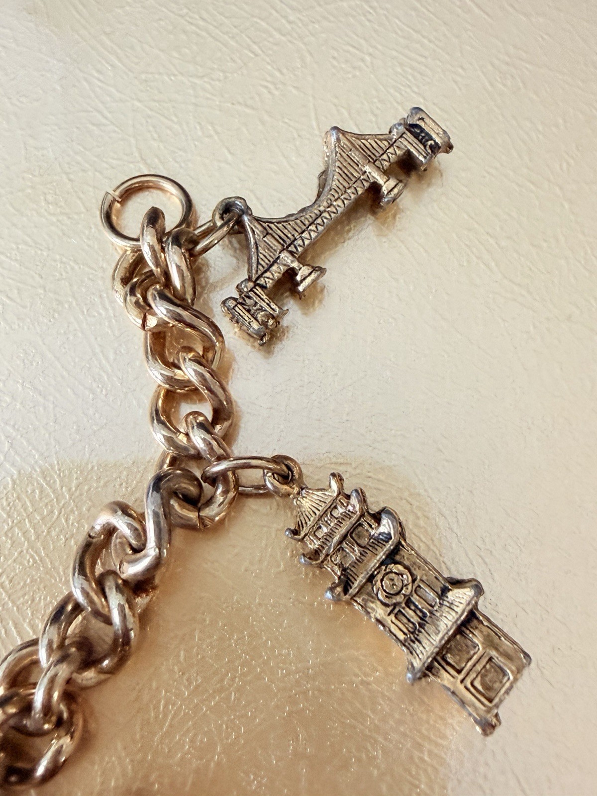 Fun Vintage Gold Tone World Travel Charm Cable Bracelet 7″