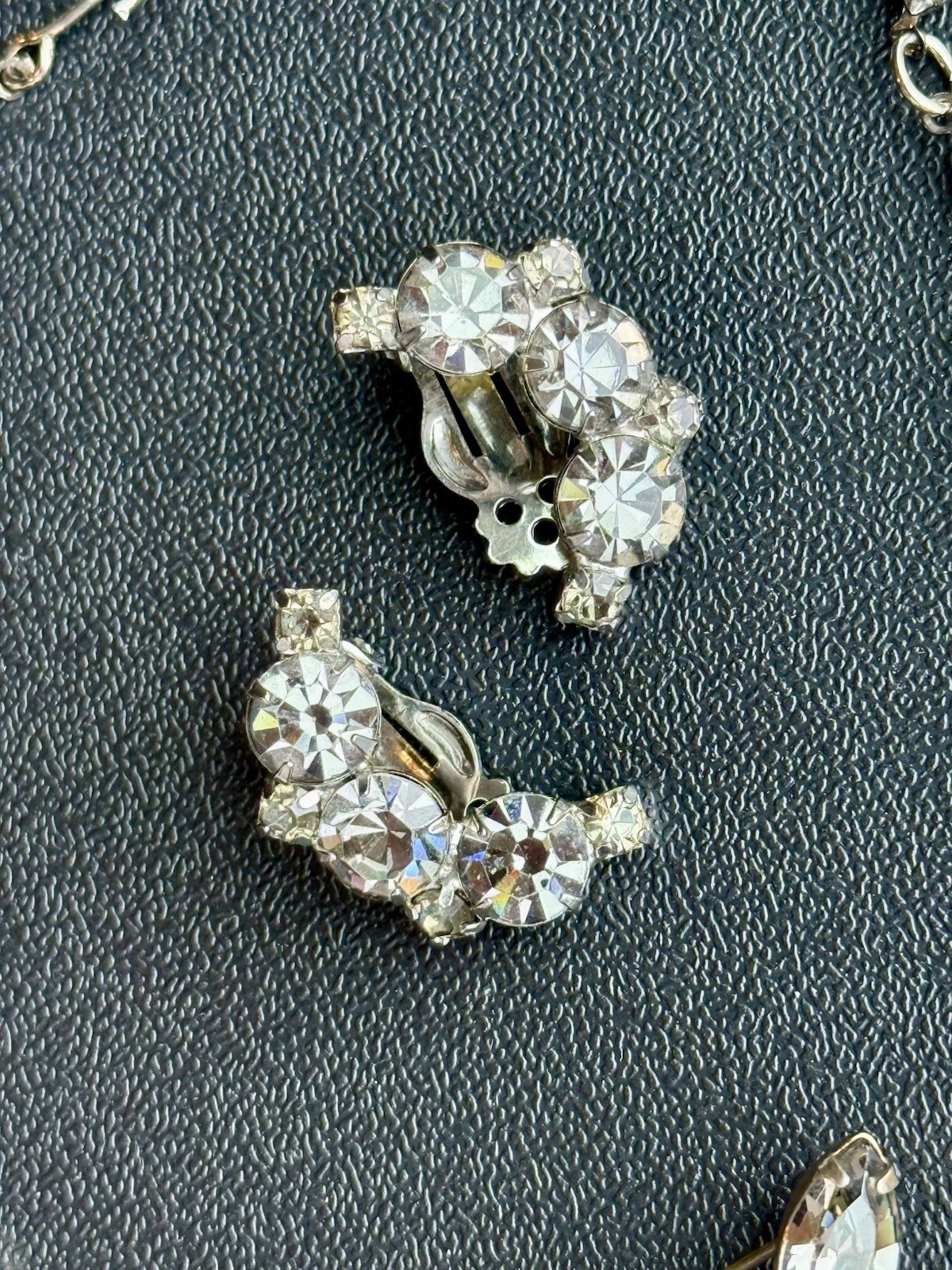 Vintage Designer Jewelry Lot Smoky Grey Rhinestone Necklace Brooch Earrings. A