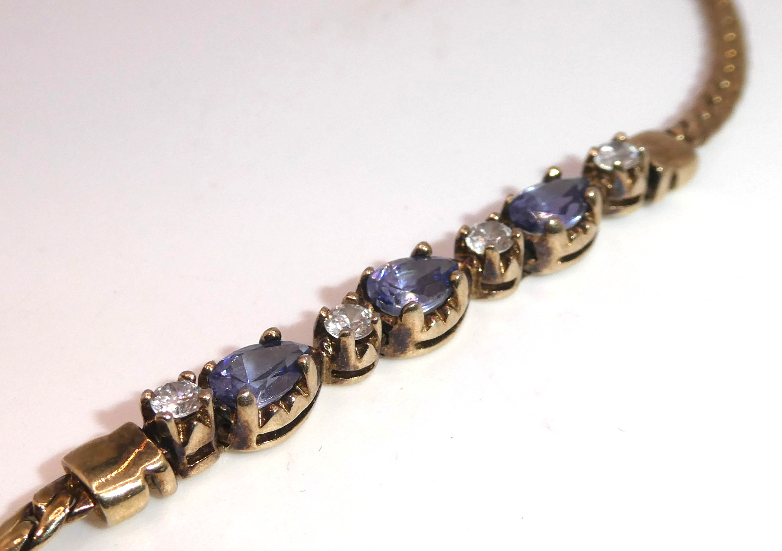 ADI 925 Sterling Silver Gold QVC Designer Iolite Gemstone Tennis Bracelet 7 1/4”