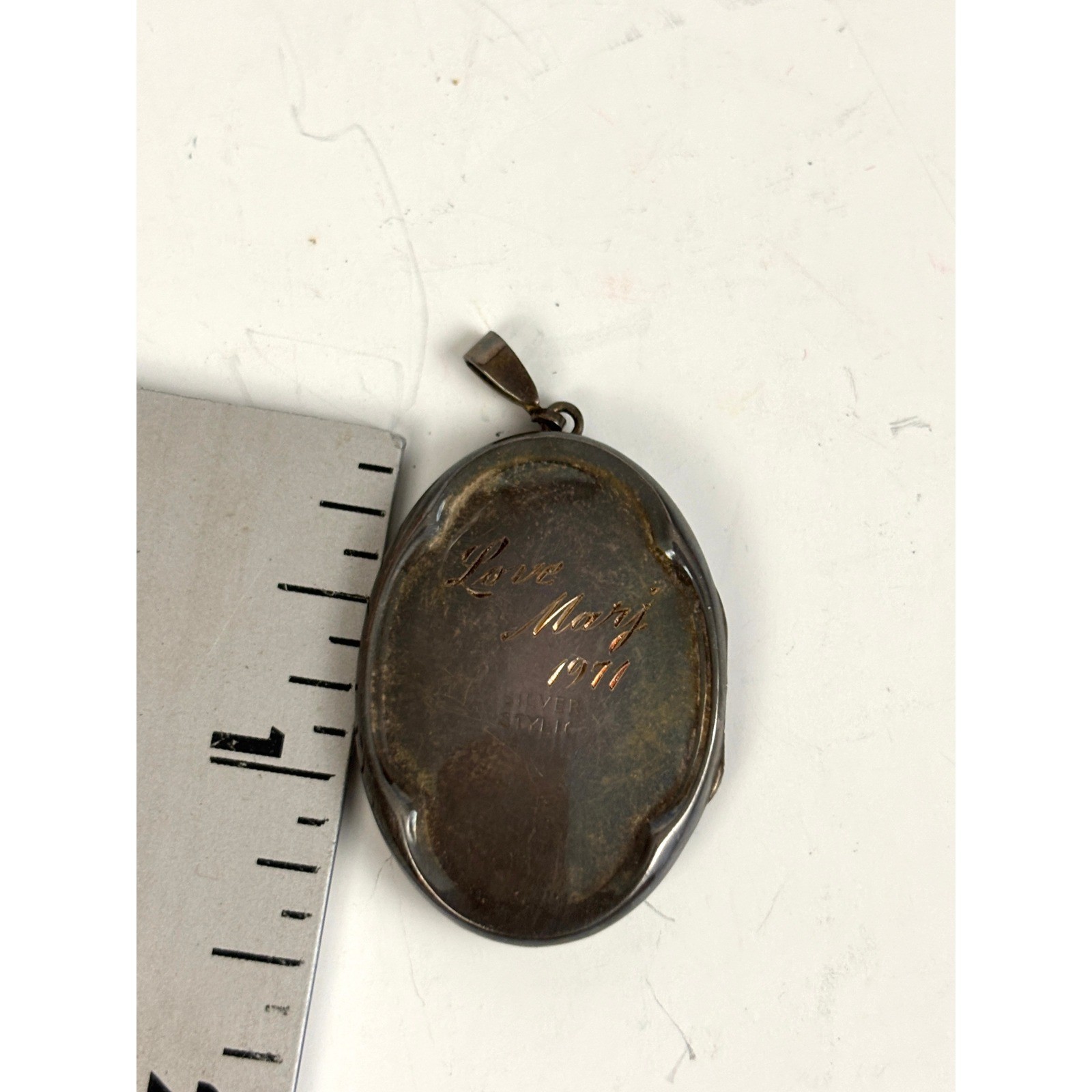 Vintage Sterling Silver Floral Engraved Oval Photo Locket 1971 Pendant