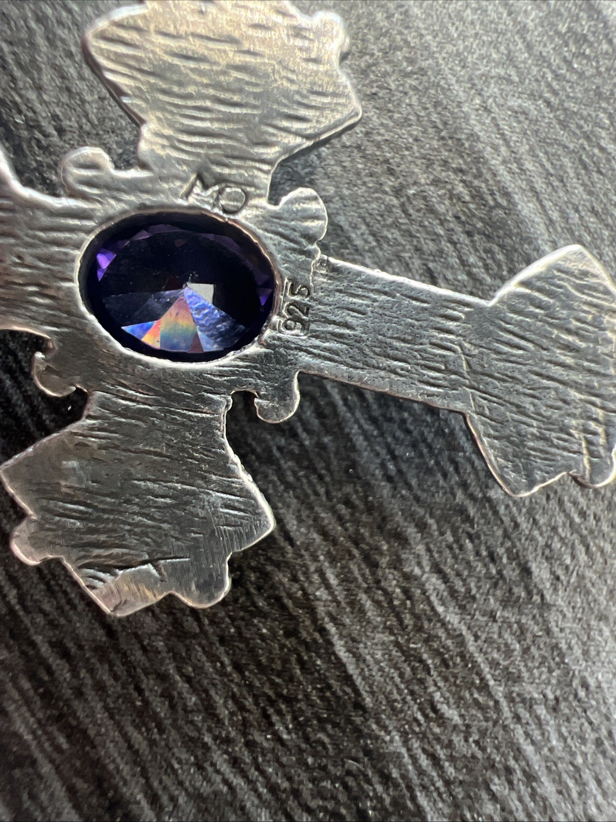 Vintage Signed CW Sterling Silver 925 Amethyst Marcasite Cross Pendant Necklace