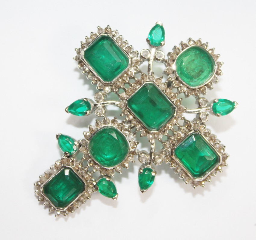 4.50ct Rose Cut Diamond Victorian 925 Sterling Silver Emerald Cross Pendant