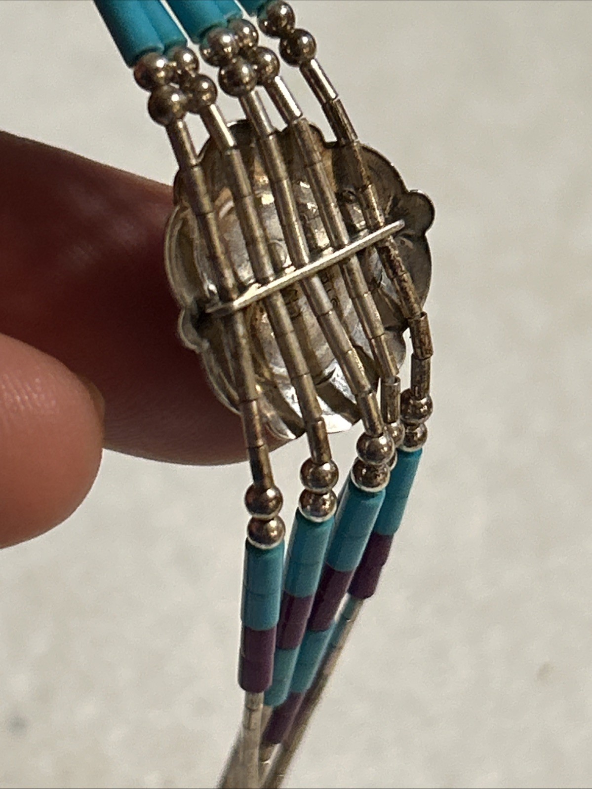 Vintage Sterling Silver Purple & Blue Turquoise Heart Inlay 925 QT Bracelet 🩵