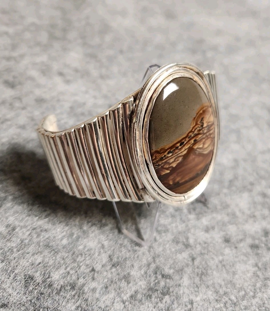 Vintage Navajo Picture Jasper Sterling Silver Cuff Bracelet Small6″ XRF Verified