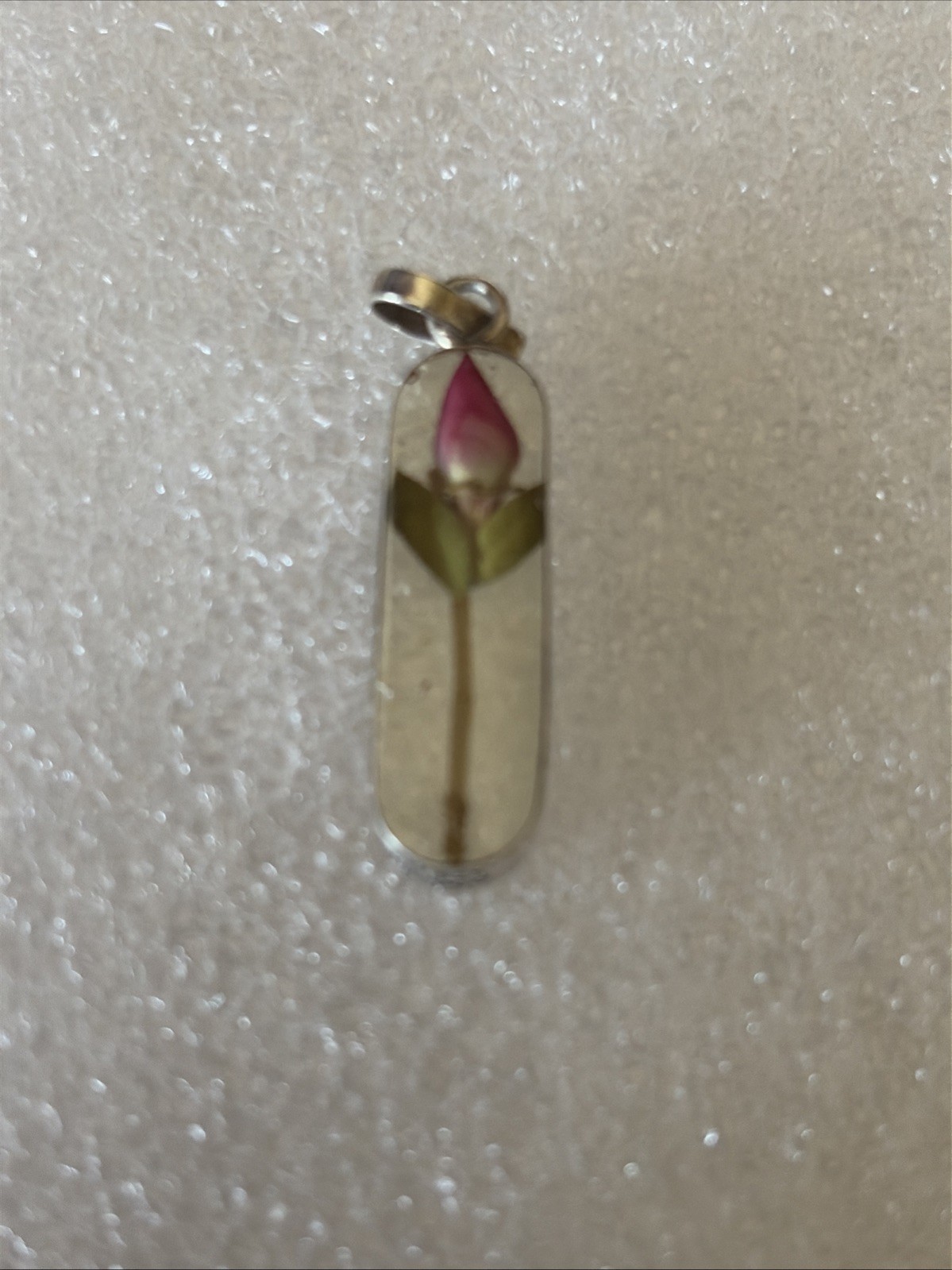 Vintage Sterling Rose Bud Encased In Lucite Pendant Charm-signed ATI 925 Mexico