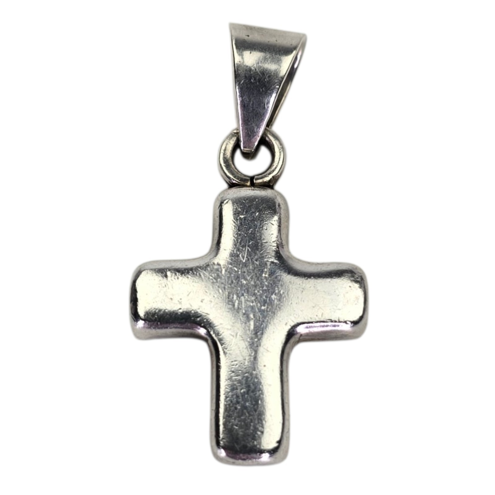 Vintage 925 Sterling Silver Taxco Mexico Cross Modern Puffy Pendant