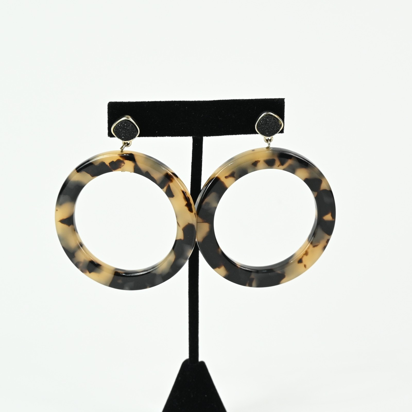 SugarFix Pierced Hoop Earrings Round Dangle Acrylic Tortoise Druzy Retro Glam