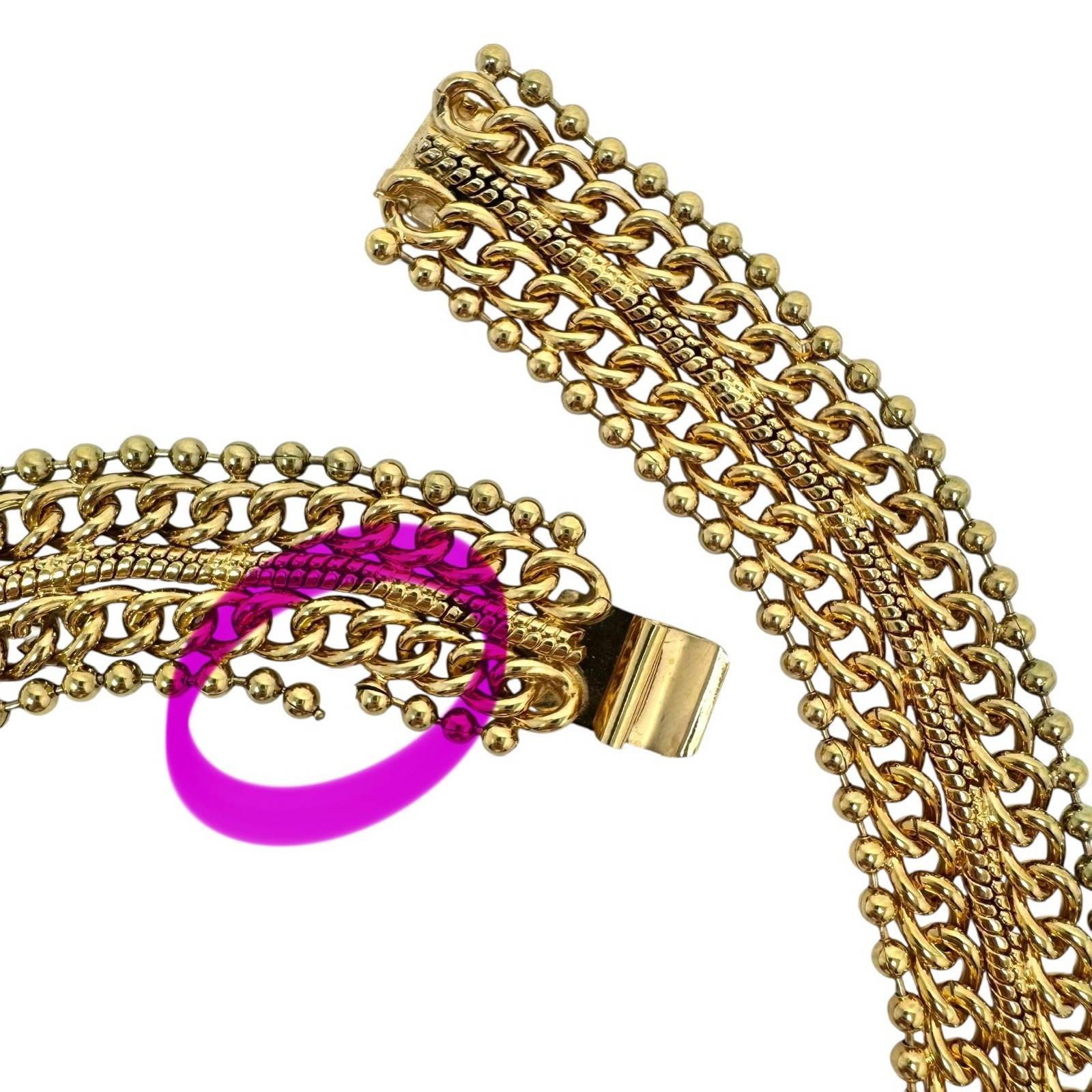 Vintage Gold Tone Cleopatra Necklace Multi Chain Styles Statement 18”