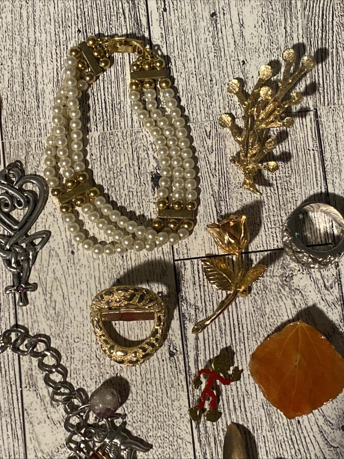 Vtg-mod Jewelry Lot Rhinestone Enamel Glass Pins Pendants Ring Charms Bracelet