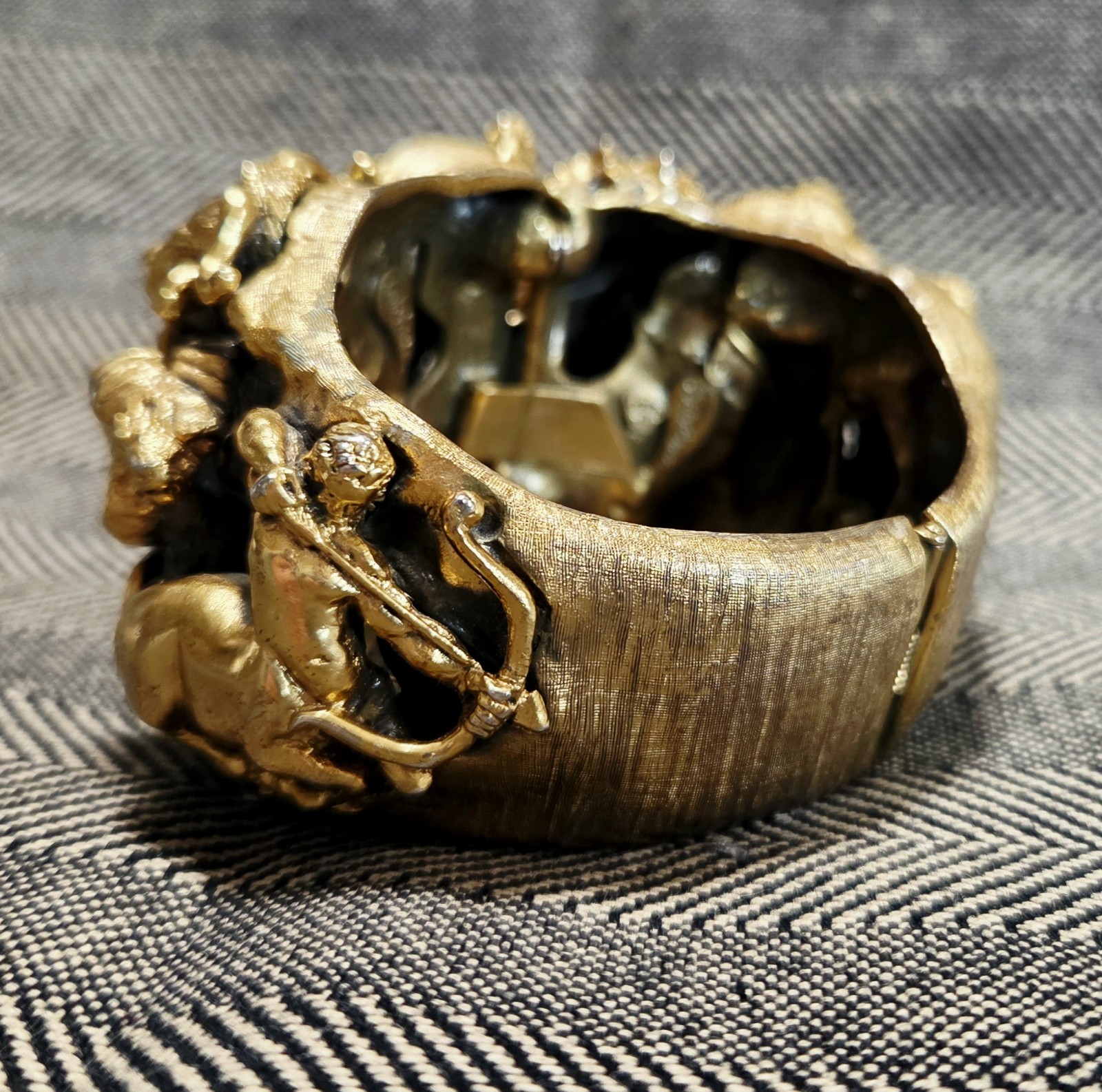 Tortolani Zodiac Clamper Cuff Bracelet Brutalist Sculptural 60s Signed Costume