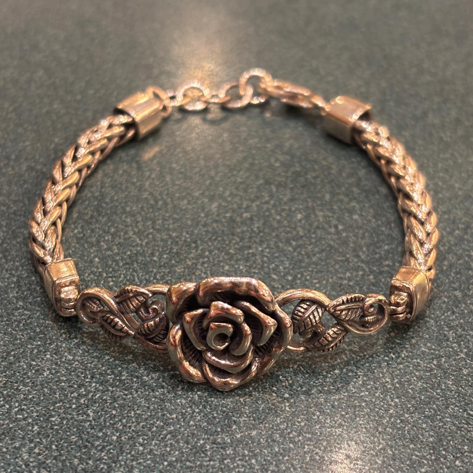 Or Paz Israel Sterling Silver Rose Flower Spiga Wheat Chain Bracelet