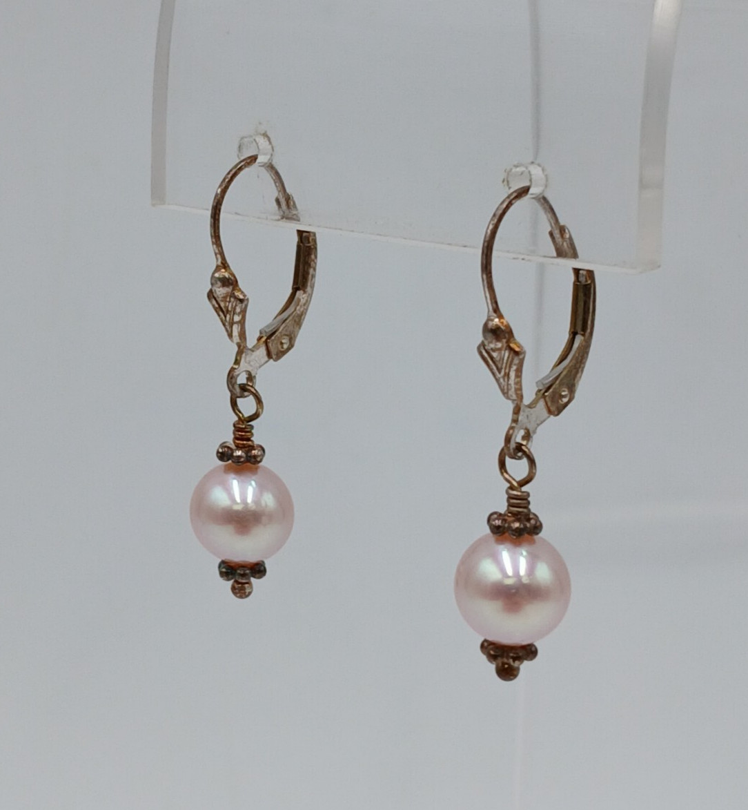 VTG 925 Pink Pearl Dangle Earrings 1.25in Drop Sterling Silver 2.3g Blush Estate