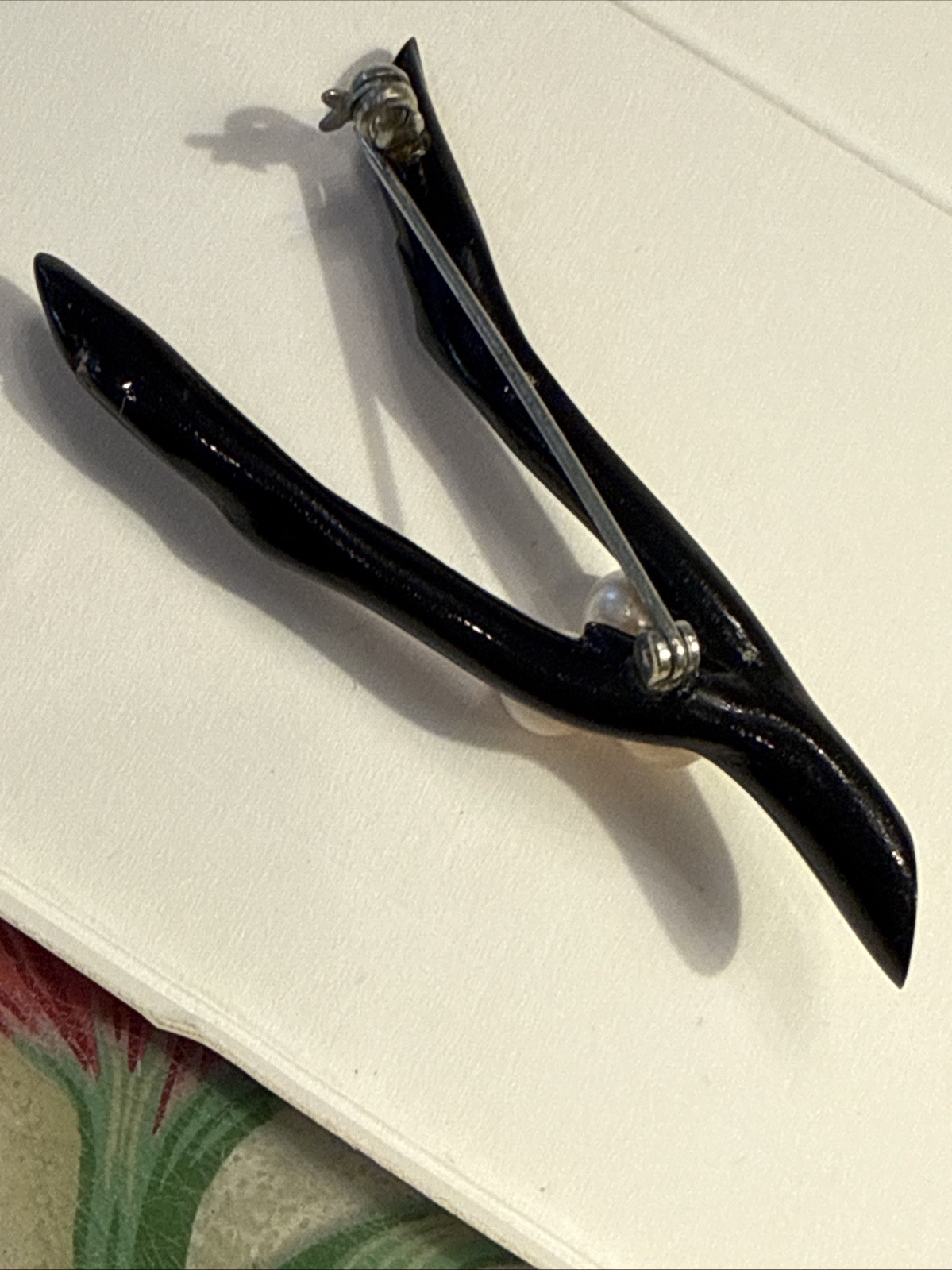 Natural BLACK BRANCH CORAL Brooch Pin with White Pearl & Coral 2.5″
