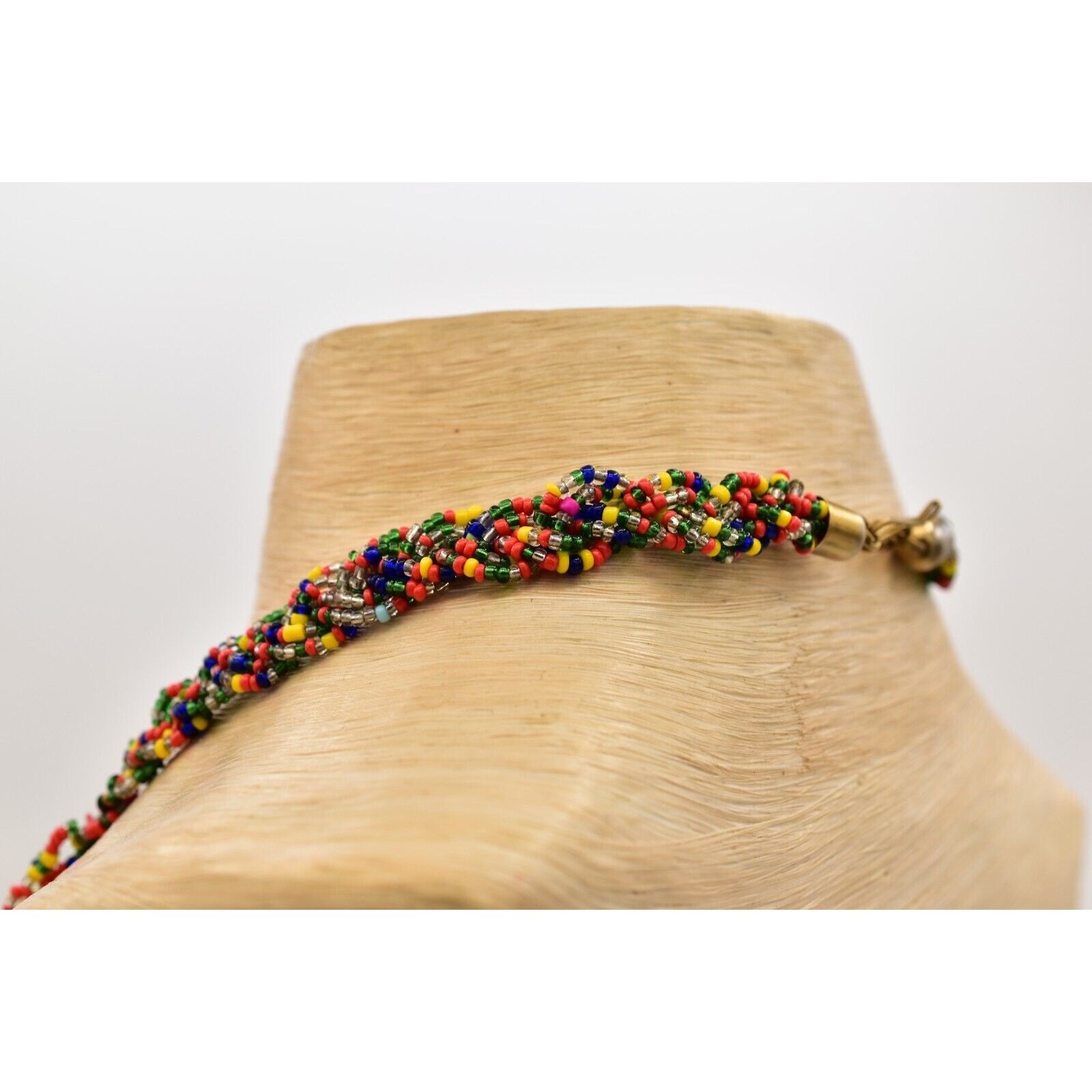 Vintage Rainbow Beaded Bib Statement Necklace Fringe Collar Colorful 70s BinA17
