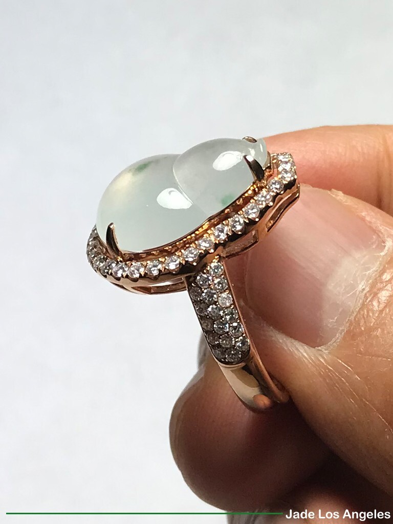 Wealthy Gourd Icy Jadeite Jade 18K Rose Gold Diamond Ring 34.48ct Ring Size:7