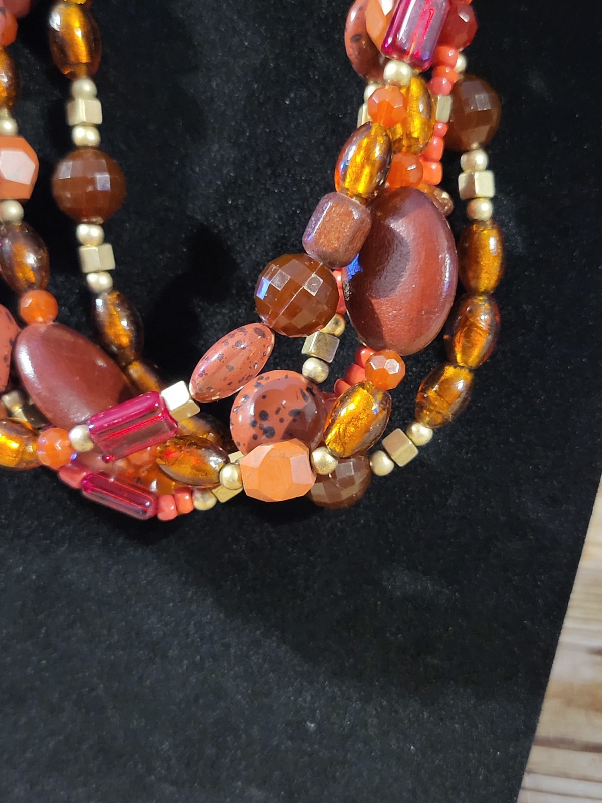 Vintage Lia Sophia Multi Strand Necklace Orange Carnelian Stone Statement