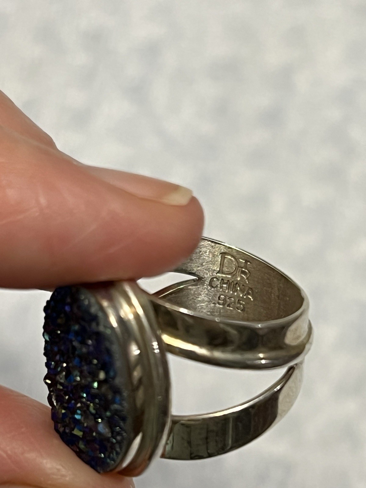 VINTAGE SOUTHWESTERN JAY KING DTR 925 STERLING PURPLE BLUE DRUZY STONE RING 5.5”