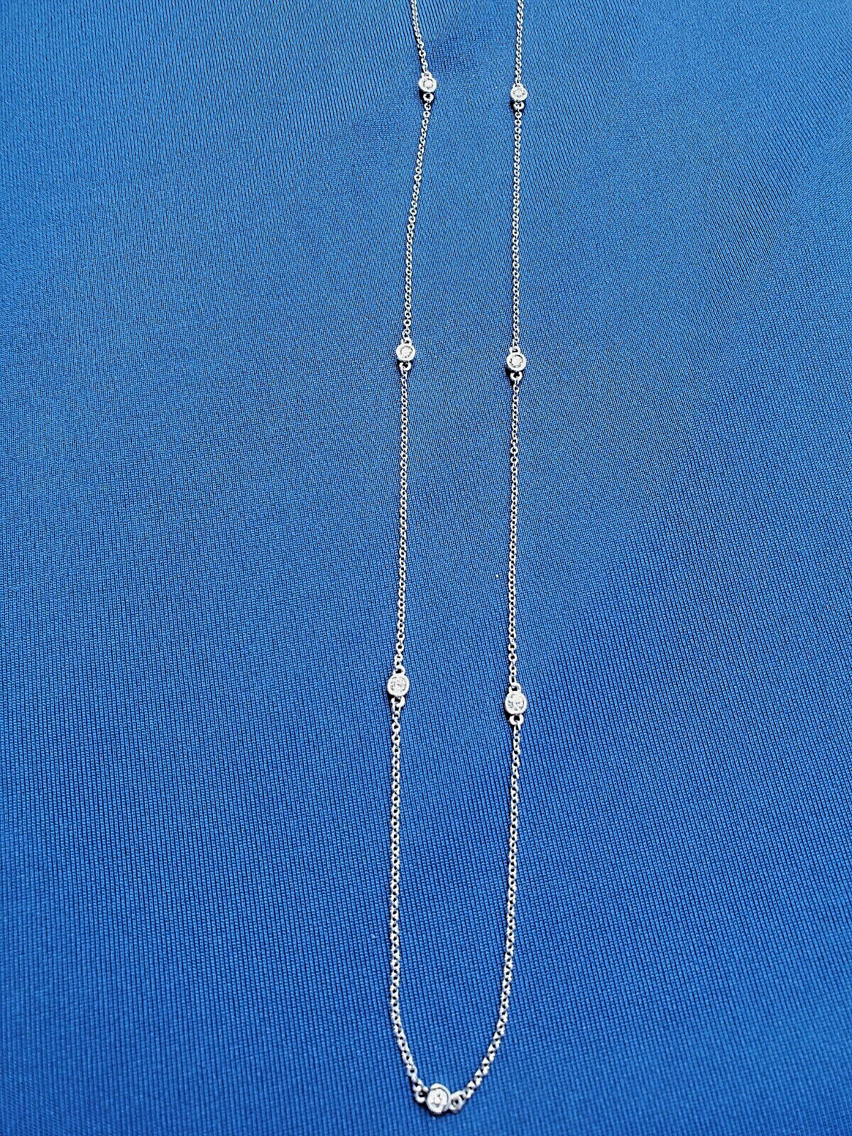 EARTH MINED DIAMOND Station Deco Necklace SOLID 14K WHITE GOLD Chain 24″ inch