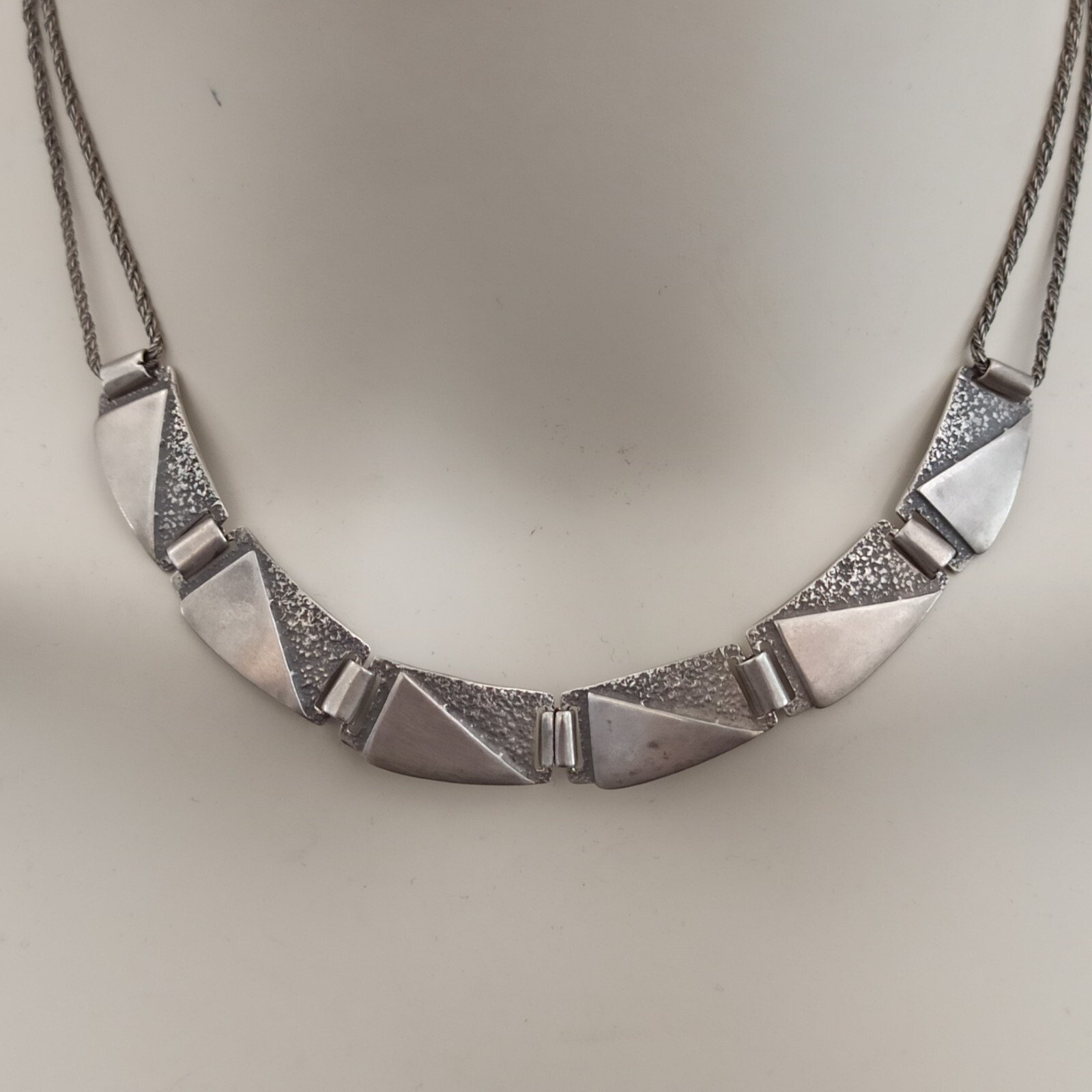 Vintage Silver Necklace Modernist Geometric Articulated Links Cleopatra Inspired