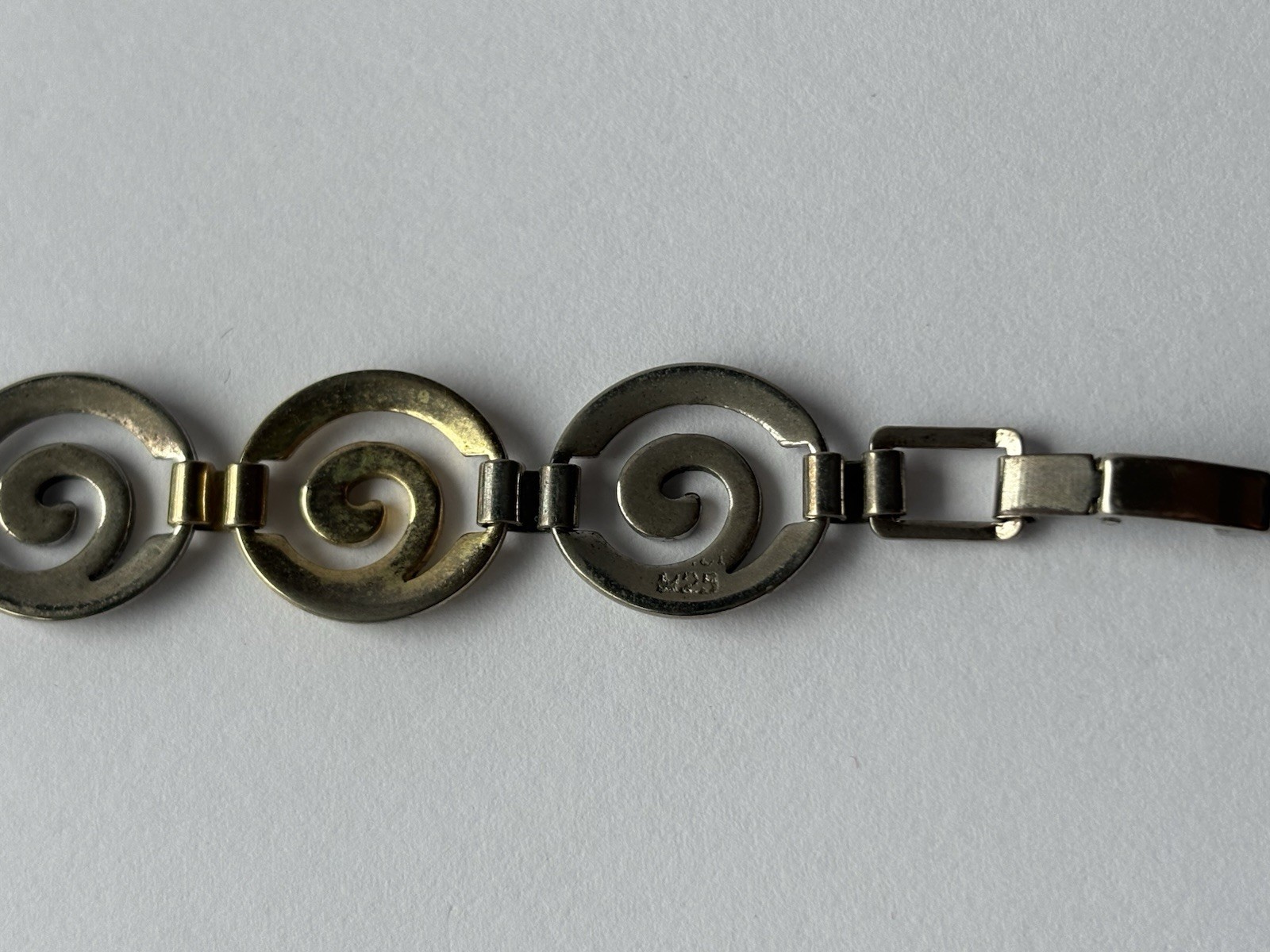 Vintage Sterling Silver and Gold Plated Spiral Wave Link Bracelet 7.5″ 14.43g