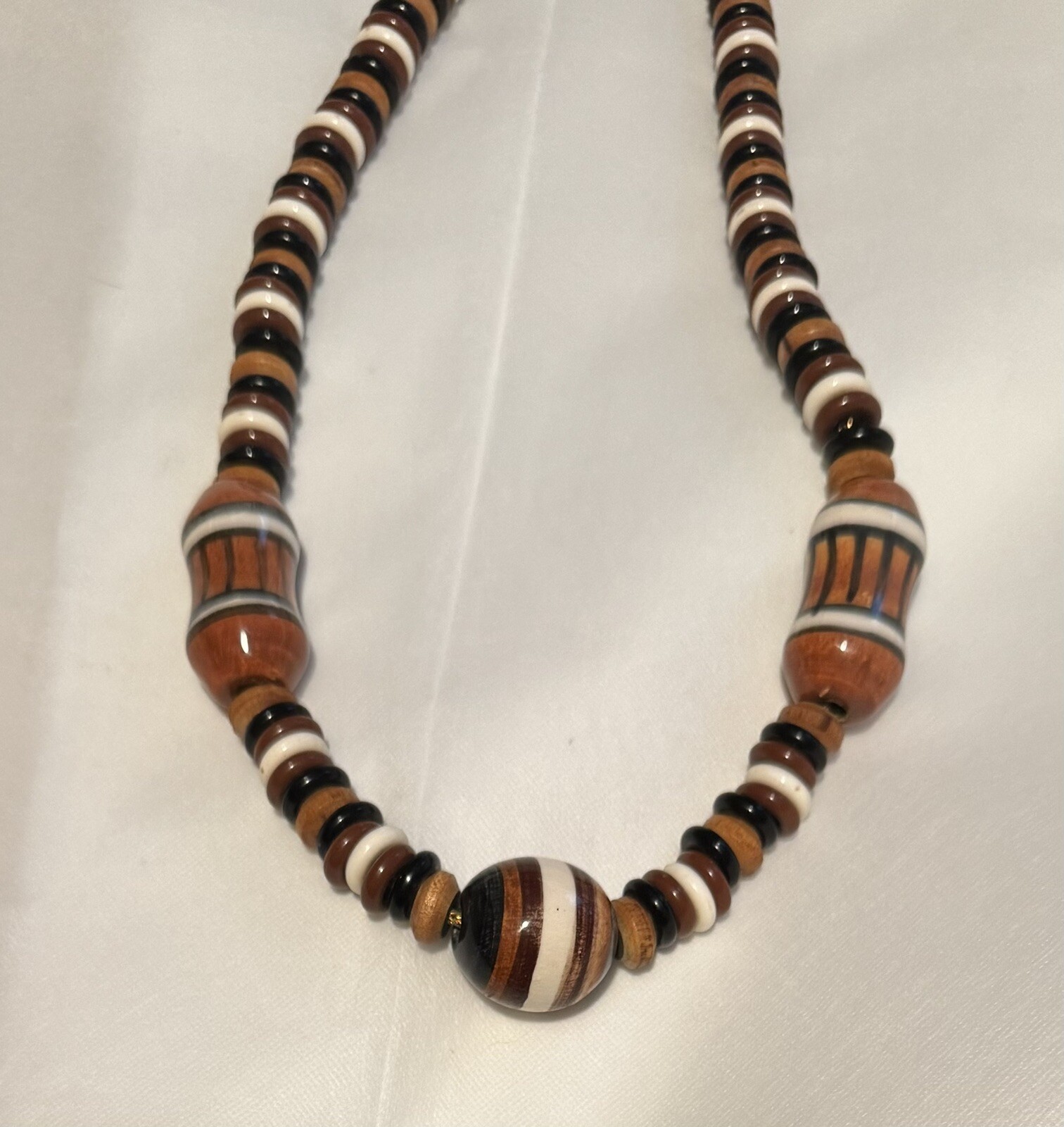 Vintage Tribal Boho Ceramic, Wood and Plastic Necklace Appx 25 Inches