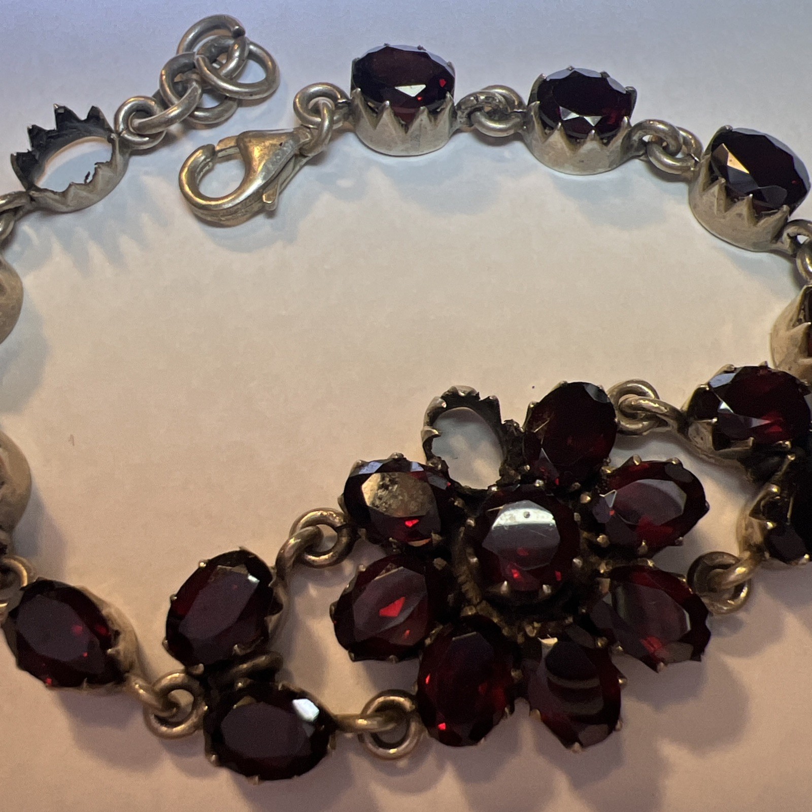 Vintage Natural Bohemian Garnet Sterling Silver Flower Bracelet for Project