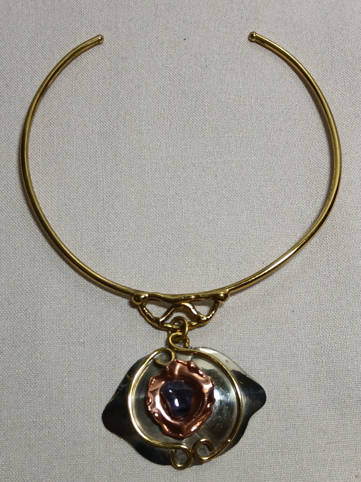 Vintage Art Nouveau Style Amethyst Gold Silver Tone Necklace Choker