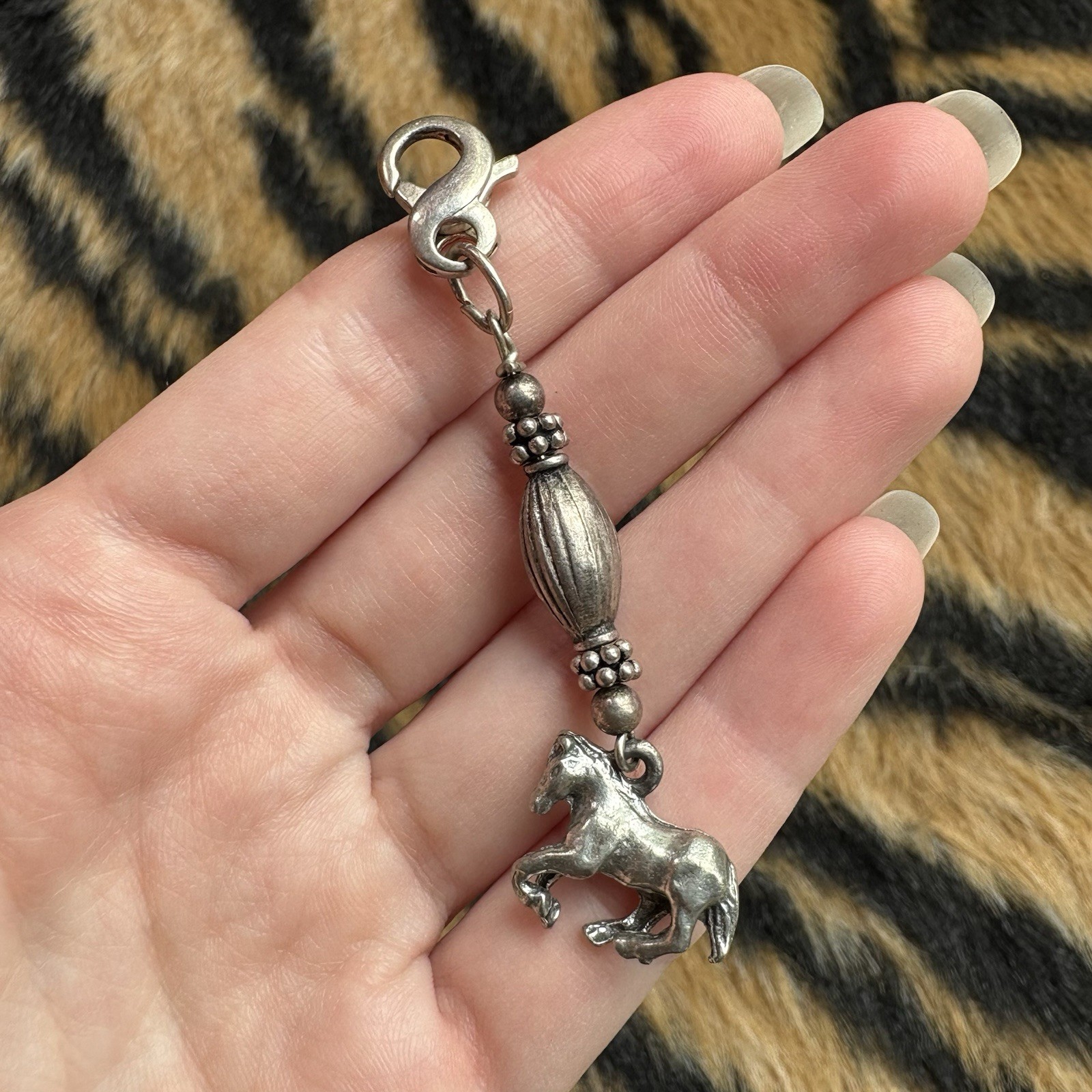 Vintage Horse Charm Silver Tone Metal Running Horse Charm Keychain