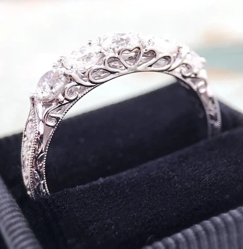 Art Deco 1.3CTW White Round Moissanite Antique Five Stone Ring In 14K White Gold