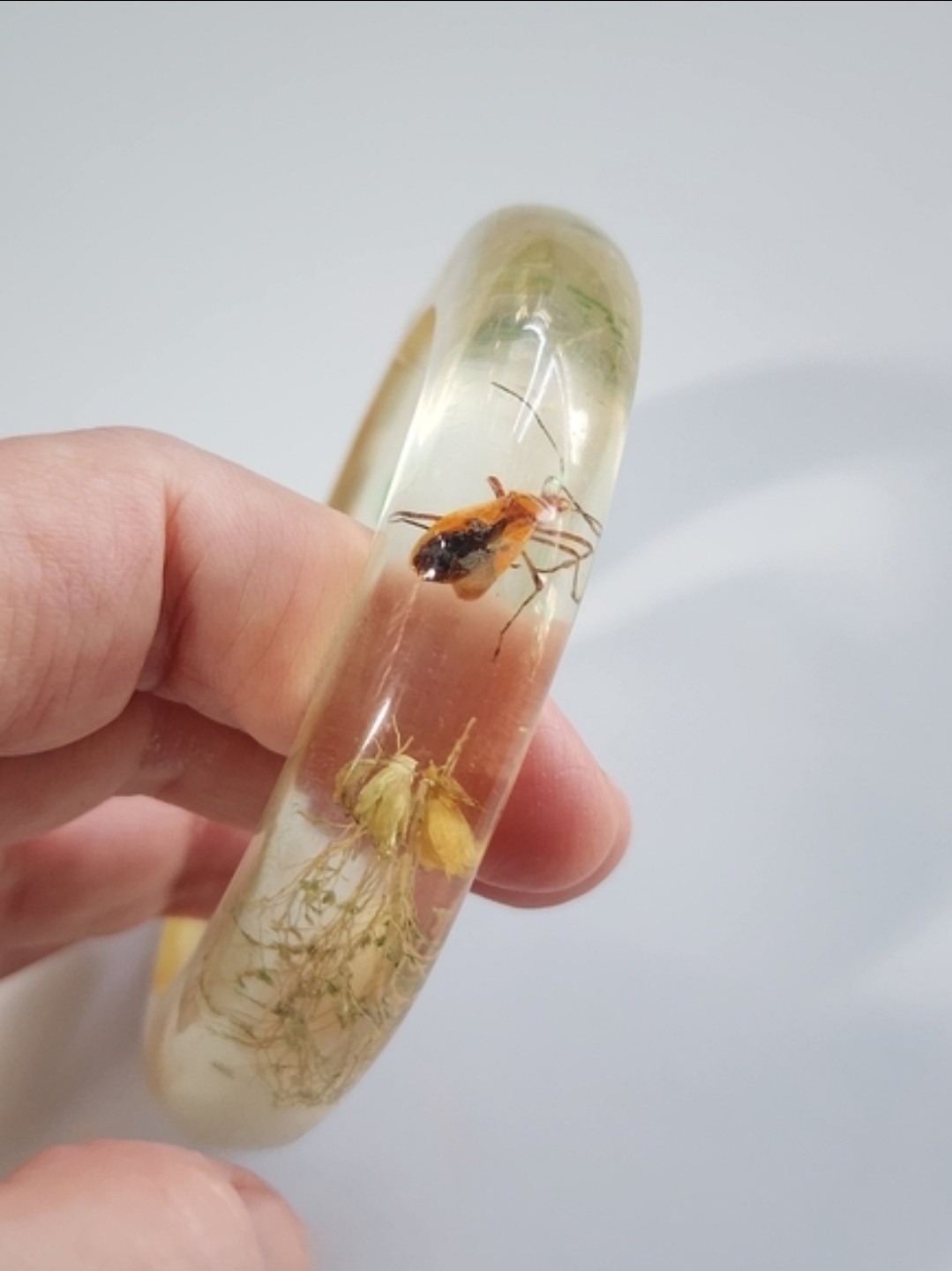 Vintage Bontanical Flora & Insect Lucite Bangle