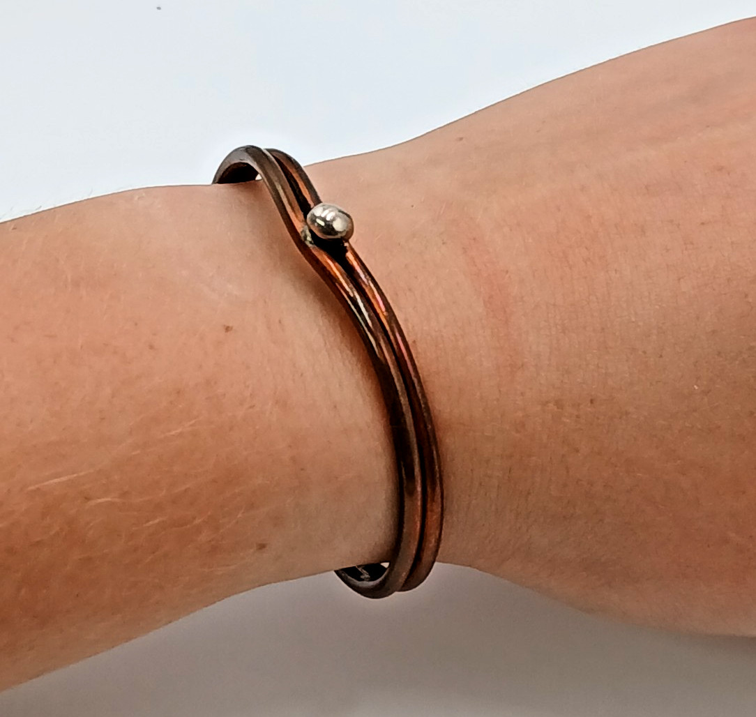 VTG Sterling Signed Cuff Bracelet 2.5in Unisex Solid Stacked Tube 15g Bead